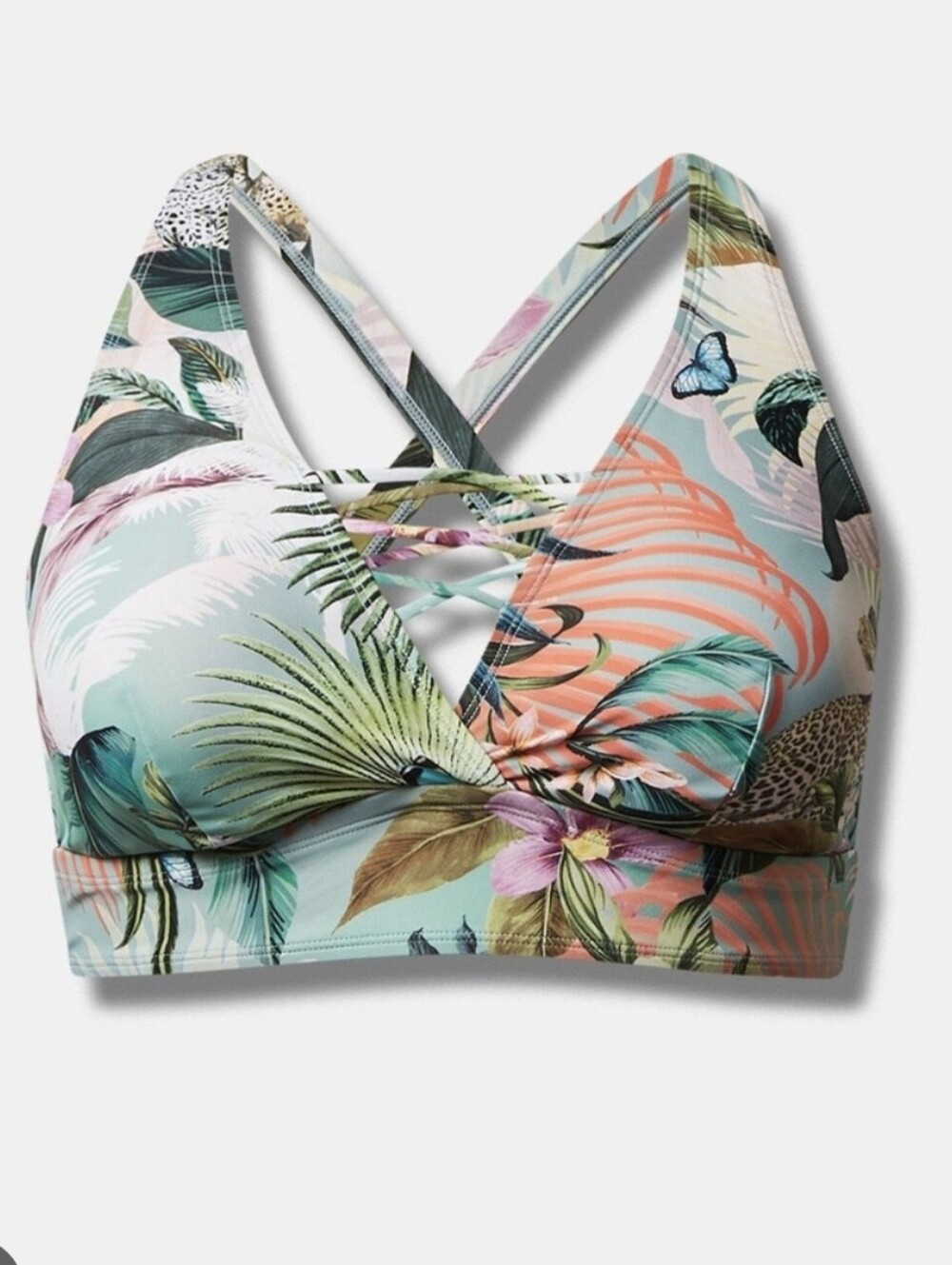 Torrid Size 1X Wireless XO Triangle Bikini Top Safari Floral Print Swimsuit